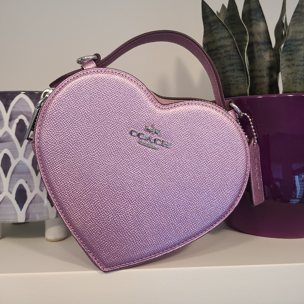Coach Heart Cross Body NWT purse in metallic Lilac - Picture 1 of 4